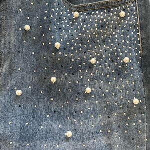 Blue Embellished Jeans with Rhinestone Details